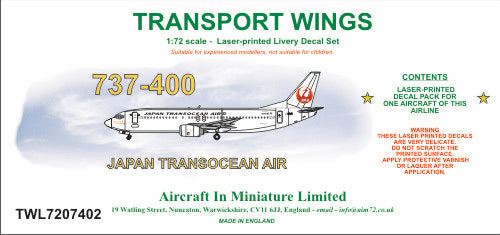 AIM - Transport Wings TWL7207402 1:72 Boeing 737-400 decal set