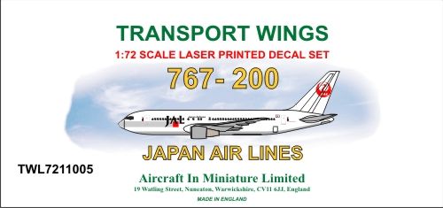 AIM - Transport Wings TWL7211005 1:72 Boeing 767-200 decal set Japan Airlines