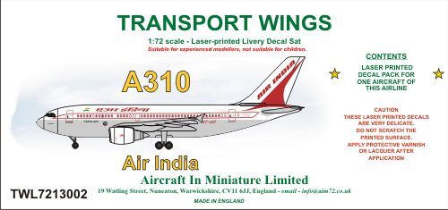 AIM - Transport Wings TWL7213002 1:72 Airbus A310 decal set