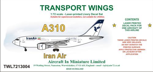 AIM - Transport Wings TWL7213004 1:72 Airbus A310 decal set