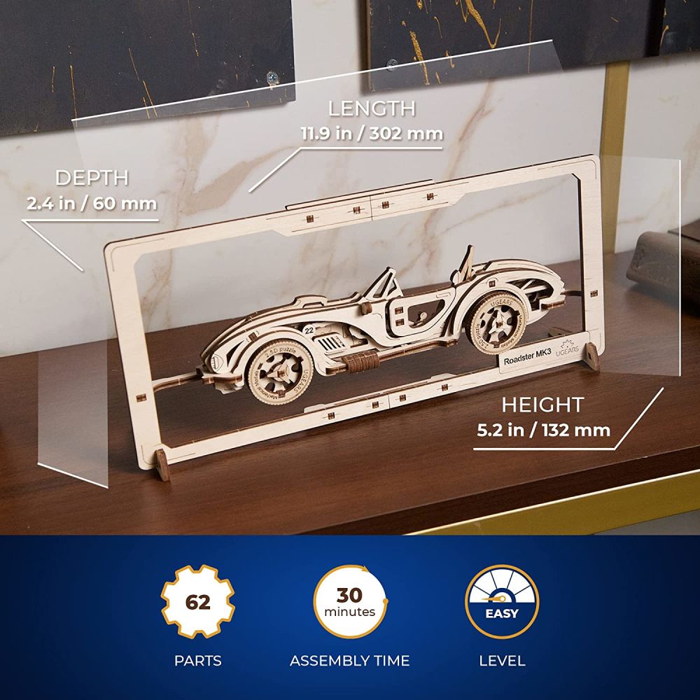 UGEARS 70195 Roadster MK3 2.5D Puzzle Wooden Model Kit