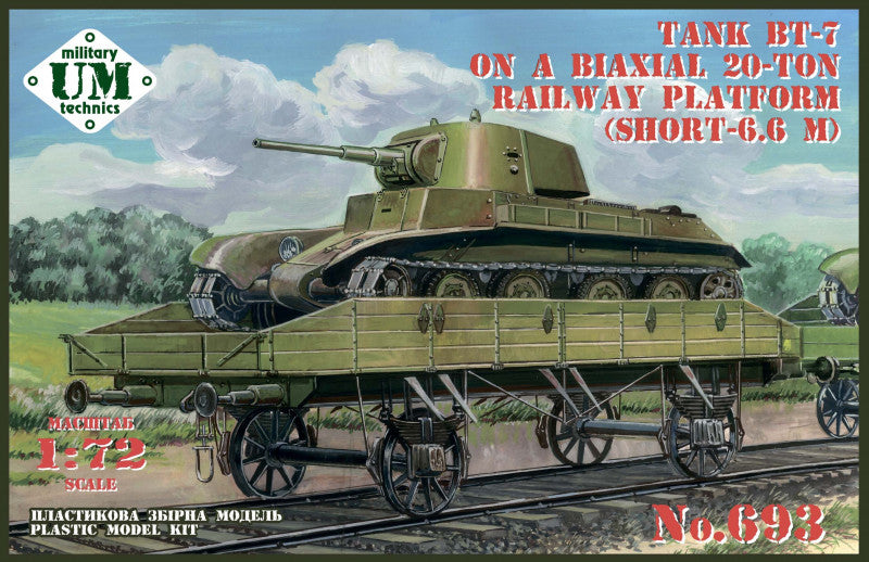 UM-MT UMMT693 1:72 Soviet BT-7 tank on a bi-axle 20-ton railway platform