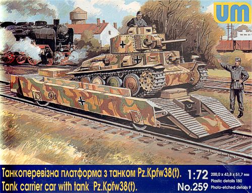 Unimodel UNIM259 1:72 Tank carrier railway car with tank Pz.Kpfw