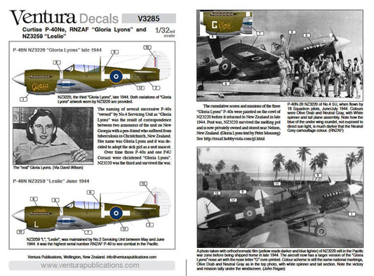 Ventura VA3285 RNZAF Curtiss P-40N Warhawk Decals 1:32