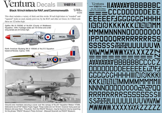 Ventura VA48114 1:48 Black 18 inch letters for RAF, and Commonwealth