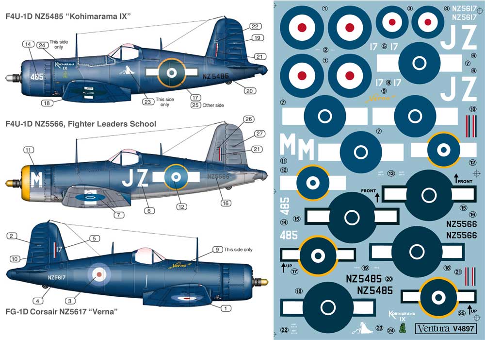 Ventura VA4897 1:48 RNZAF Vought F4U-1D & FG-1D Corsairs, three options
