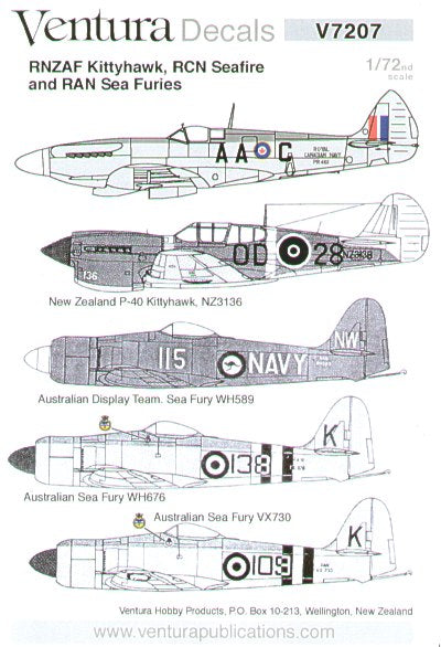 Ventura VA7207 P-40 Kittyhawk, Seafire XV & Sea Fury FB.11 1:72