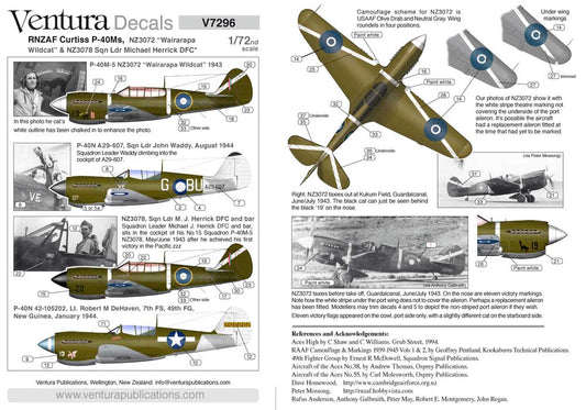 Ventura VA72096 1:72 Pacific Curtiss P-40s "Wairarapa Wildcat", NZ3078 S/Ldr