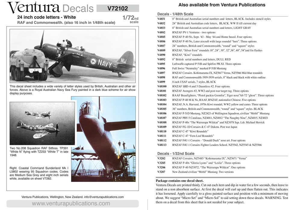 Ventura VA72102 24" RAF and Commonwealth code letters, WHITE.