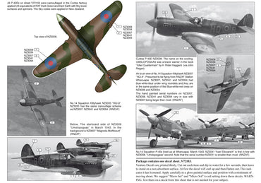 Ventura VA72103 RNZAF Curtiss P-40E Multi-Option Decals 1:72