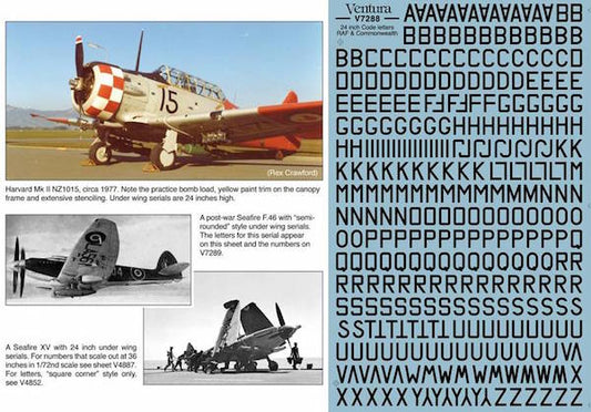 Ventura VA7288 1:72 24 inch letters for RAF, RN, RAAF, RCAF and RNZAF etc