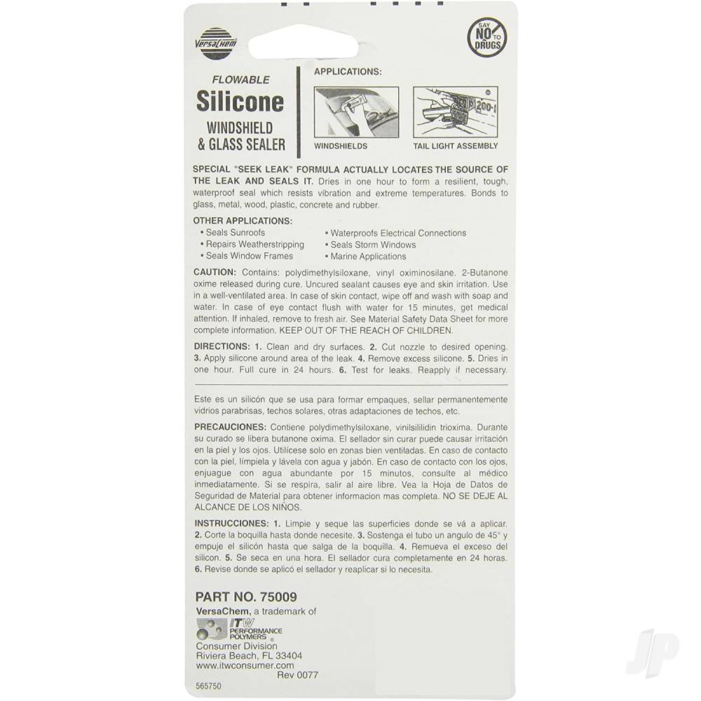 VersaChem 1.5oz Windshield & Glass Sealer Flowable Silicone (Tube, Carded) 75009