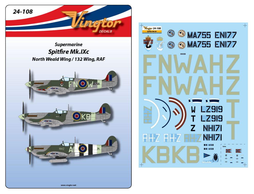 Vingtor Decals VTH24-108 1:24 Supermarine Spitfire Mk.IXc