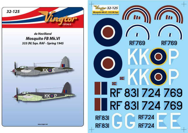 Vingtor Decals VTH32-125 1:32 de Havilland Mosquito Mk.VI