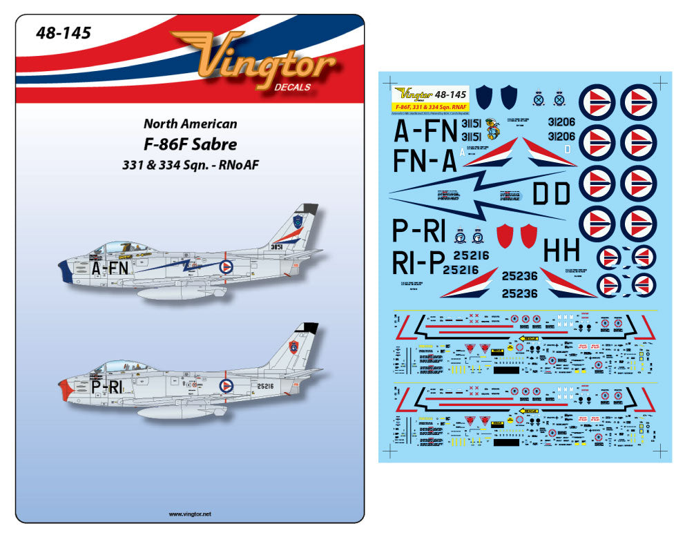 Vingtor Decals VTH48-145 1:48 North-American F-86F Sabre, 331 & 334 Sqns