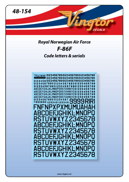 Vingtor Decals VTH48-154 North-American F-86F Sabre RNoAF 1:48
