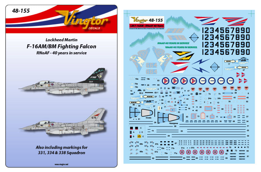 Vingtor Decals VTH48-155 1:48 Lockheed Martin F-16AM/BM