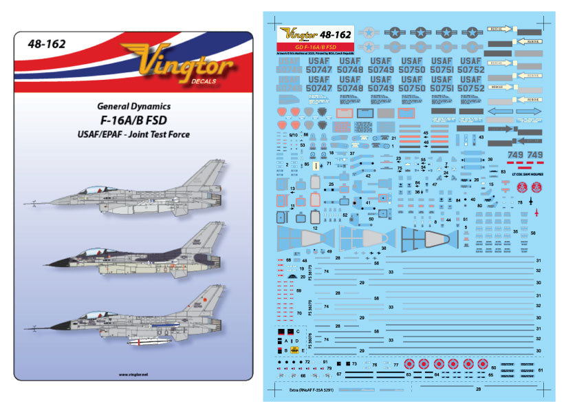 Vingtor Decals VTH48-162 General-Dynamics F-16 FSD Test Aircraft 1:48