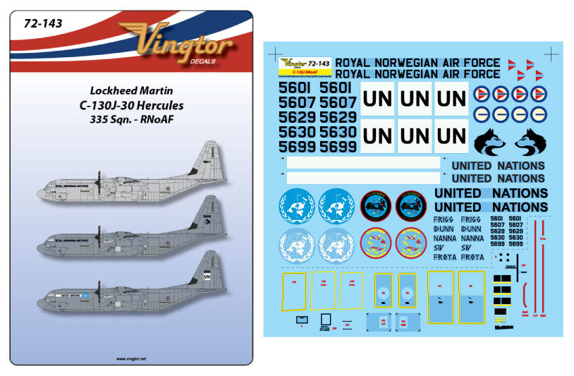 Vingtor Decals VTH72143 1:72 Lockheed C-130J-30 Hercules, 335 Sqn