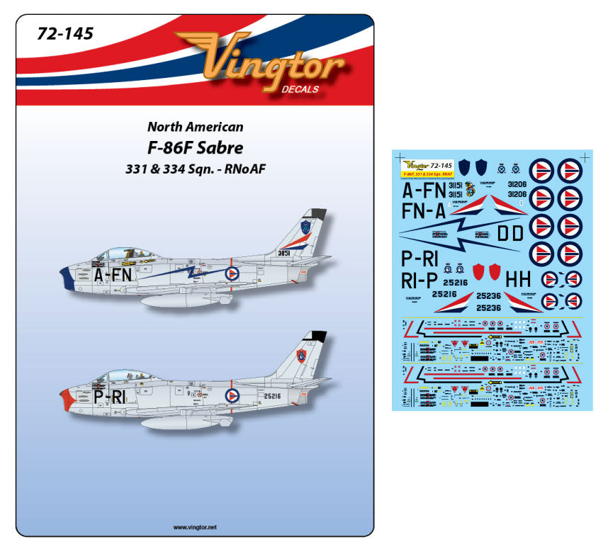 Vingtor Decals VTH72145 1:72 North-American F-86F Sabre, 331 & 334 Sqns