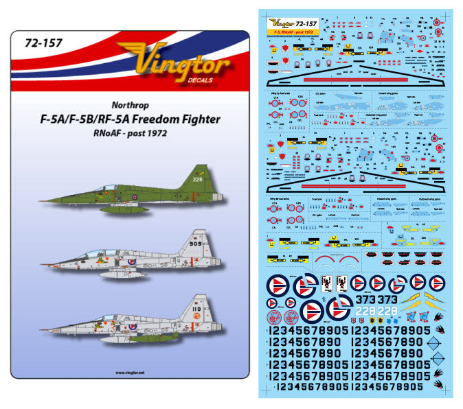 Vingtor Decals VTH72157 1:72 Northrop F-5A/F-5B/RF-5A Freedom Fighter, RNoAF