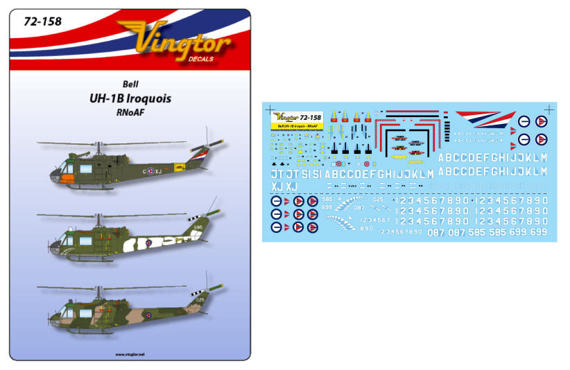 Vingtor Decals VTH72158 1:72 Bell UH-1B Iroquois, RNoAF