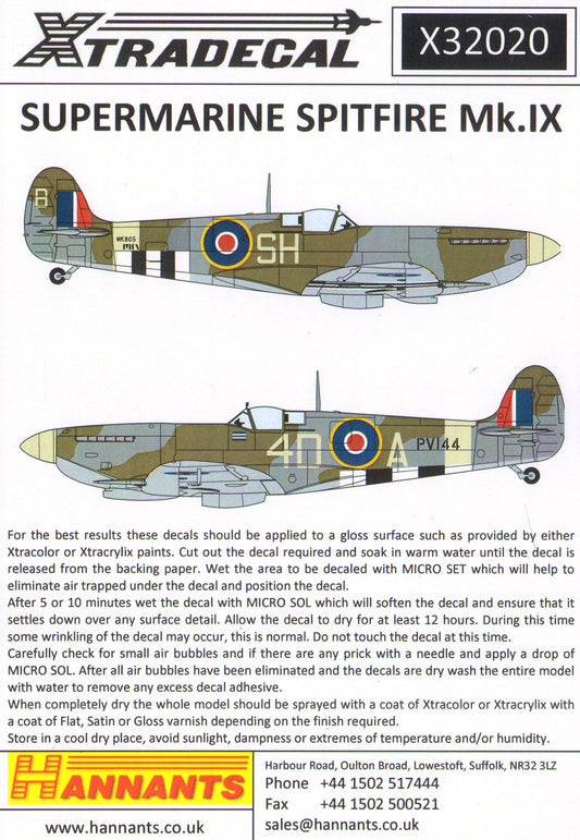 Xtradecal X32020 1:32 Supermarine Spitfire Mk.IXc