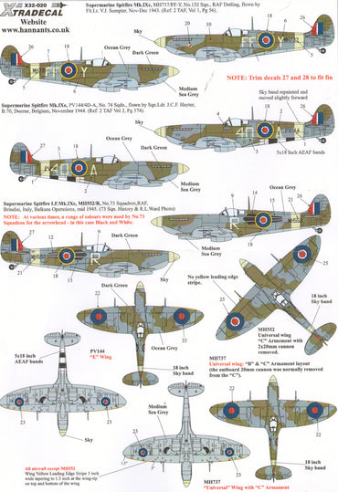 Xtradecal X32020 1:32 Supermarine Spitfire Mk.IXc