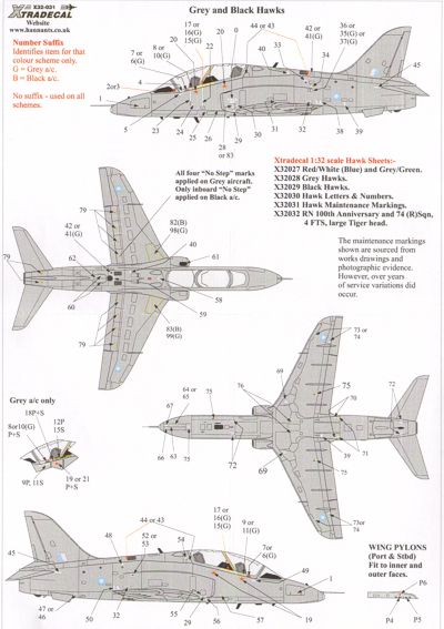 Xtradecal X32039 1:32 BAe Hawk T.1 Maintenance Marks for Camouflage