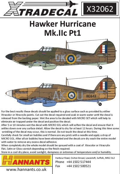 Xtradecal X32062 1:32 Hawker Hurricane Mk.IIc Pt 1