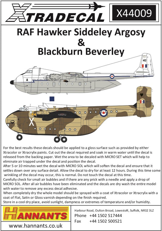 Xtradecal X44009 1:144 RAF Hawker-Siddeley Argosy & Blackburn Beverley.