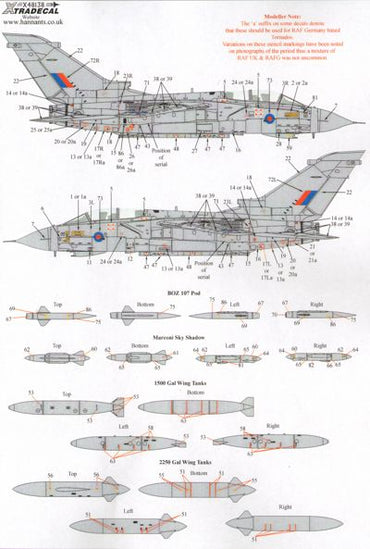 Xtradecal X48138 1:48 Panavia Tornado Gr.1 Stencil Data