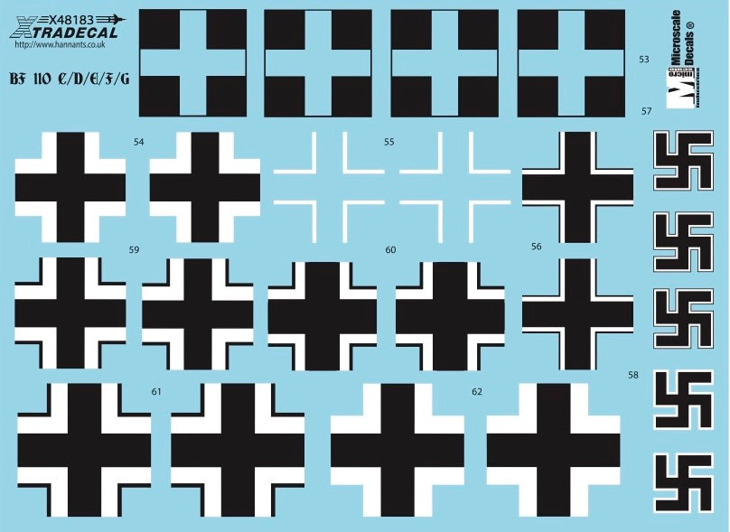 Xtradecal X48183 1:48 Messerschmitt Bf-110C/Bf-110D/Bf-110E/Bf-110F/Bf-110G