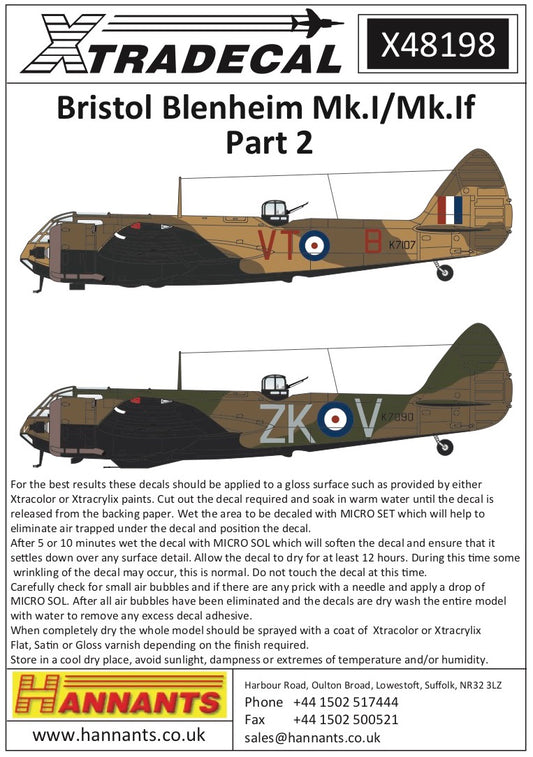 Xtradecal X48198 1:48 Bristol Blenheim Mk.I/Mk.If
