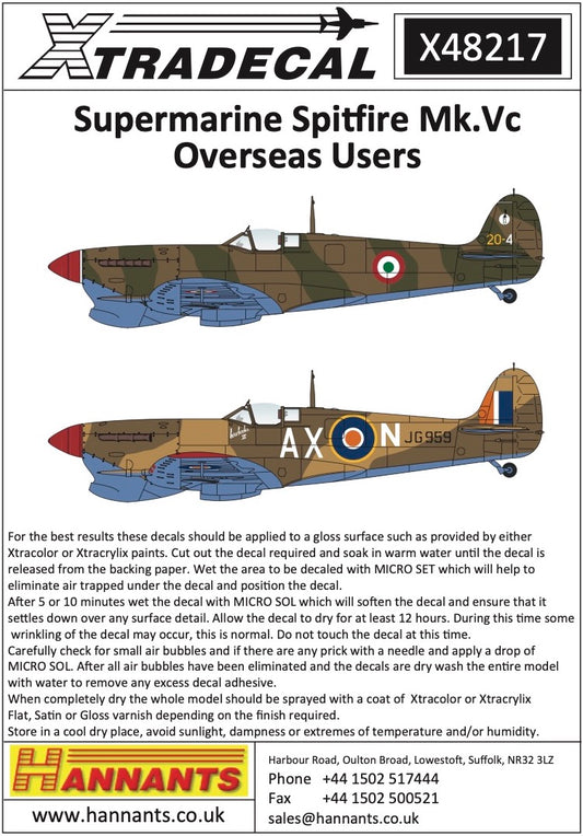 Xtradecal X48217 1:48 Supermarine Spitfire Mk.Vc Overseas Users