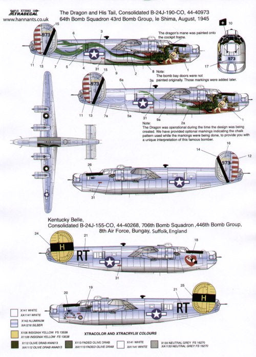 Xtradecal X72082 1:72 Consolidated B-24J Liberator