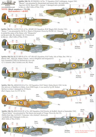 Xtradecal X72130 1:72 REPRINTED!! Supermarine Spitfire Mk.Vb