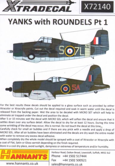 Xtradecal X72140 1:72 Re-printed Yanks with Roundels