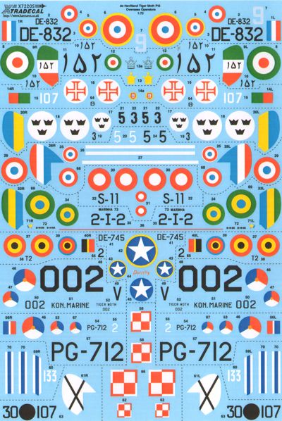 Xtradecal X72205 1:72 de Havilland DH.82A Tiger Moth Pt 3 Overseas operators