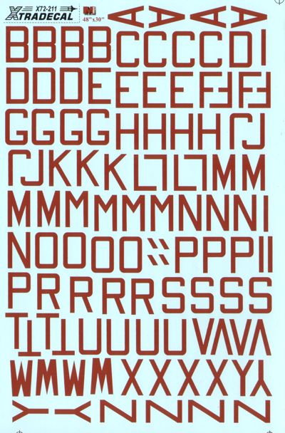 Xtradecal X72211 RAF WWII Dull Red Bomber Code Letters 48x30 inch 1:72