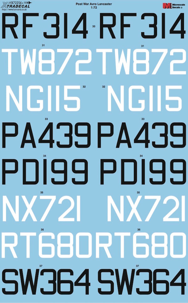 Xtradecal X72256 1:72 Post War Avro Lancaster 1946 1950