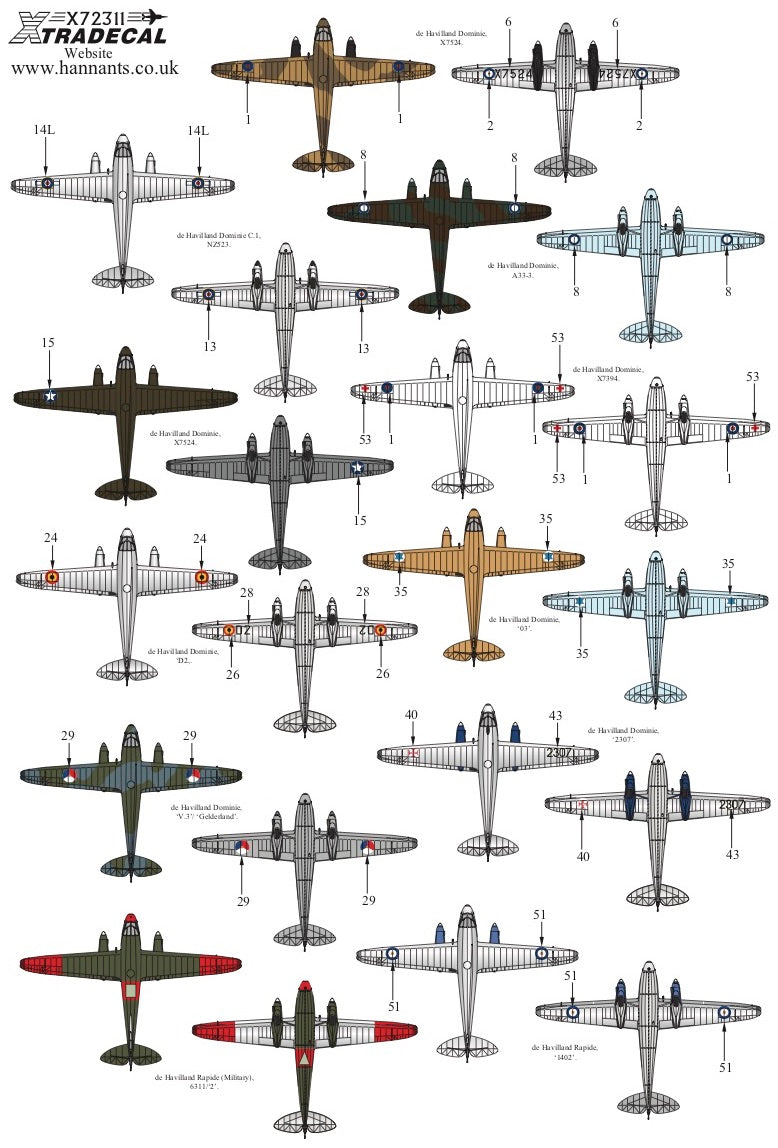 Xtradecal X72311 1:72 de Havilland Dominie/Rapide in Military Service