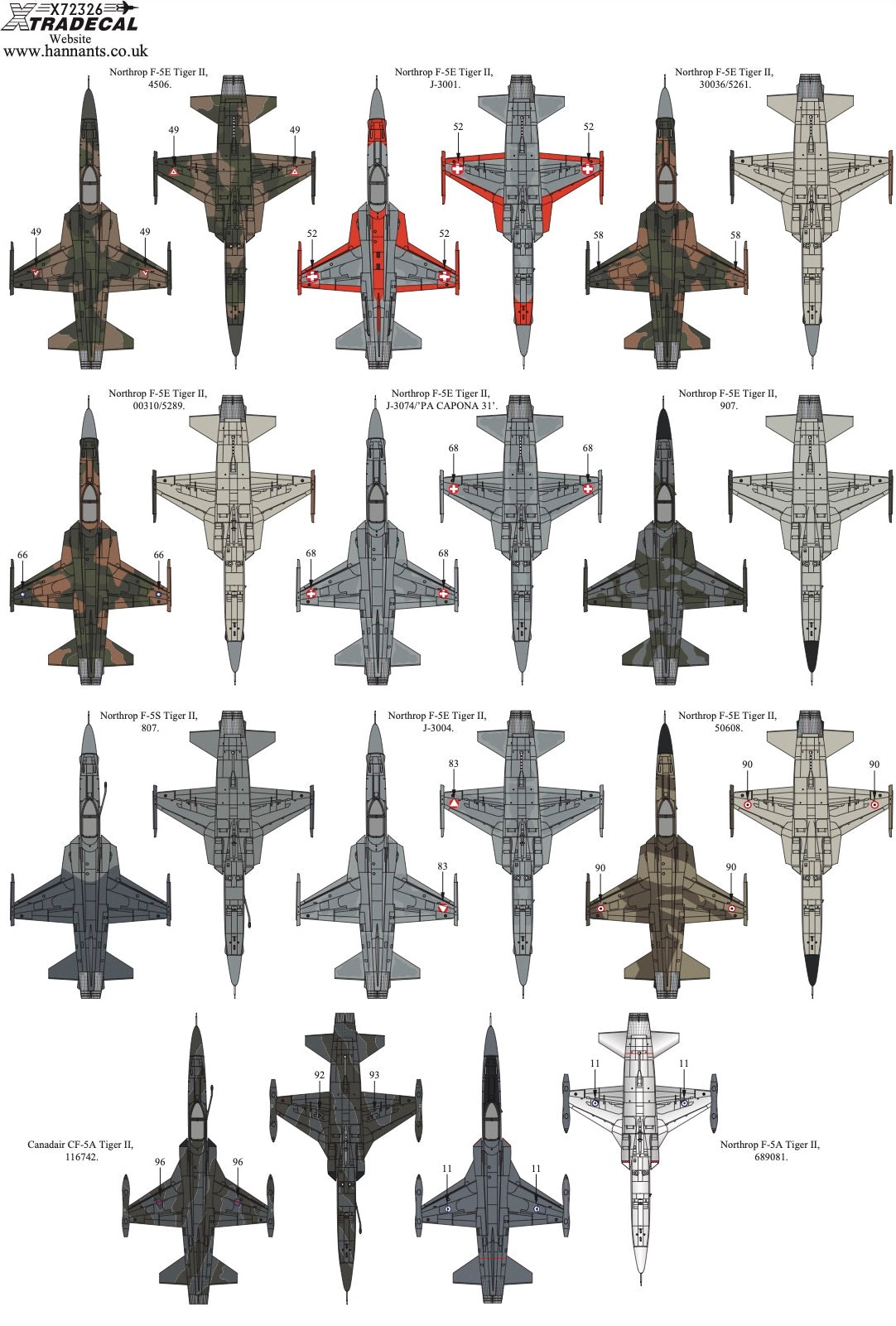 Xtradecal X72326 1:72 Northrop F-5 Tiger II Worldwide Collection Pt2
