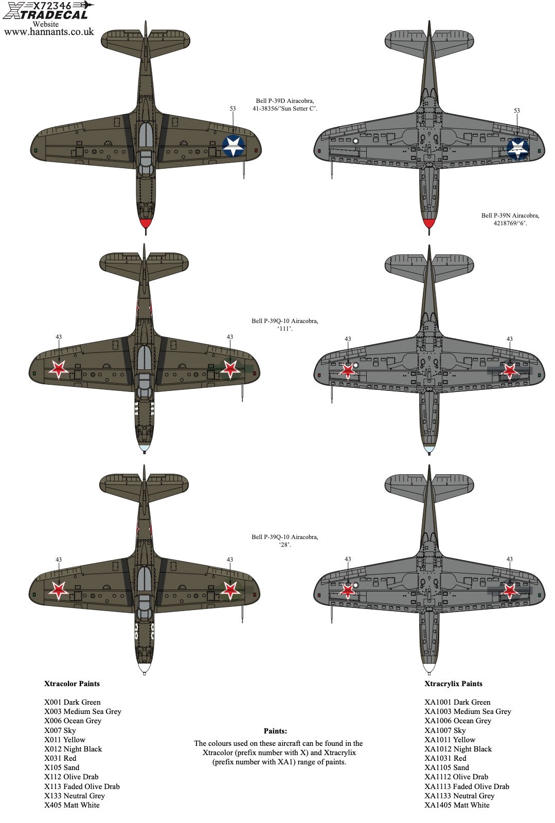 Xtradecal X72346 1:72 Bell P-39 Airacobra In Worldwide Service Collection.