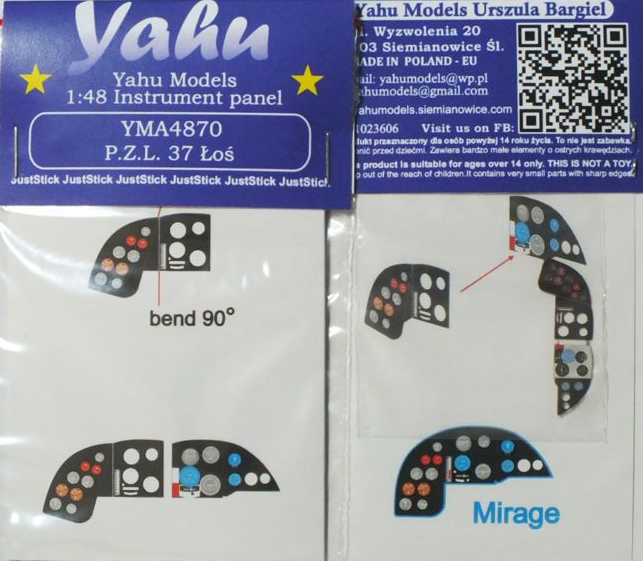 Yahu Models YMA4870 PZL P.37A/B Los Instrument Panel 1:48