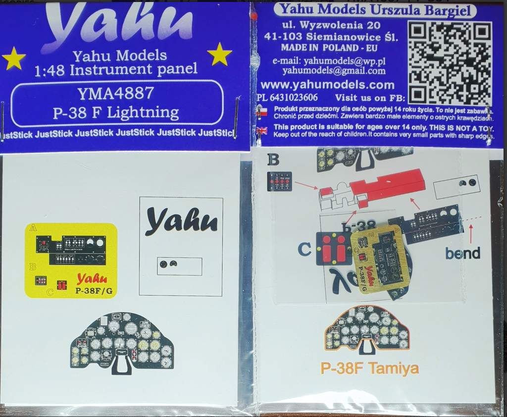 Yahu Models YMA4887 Lockheed P-38F Lightning Instrument Panel 1:48
