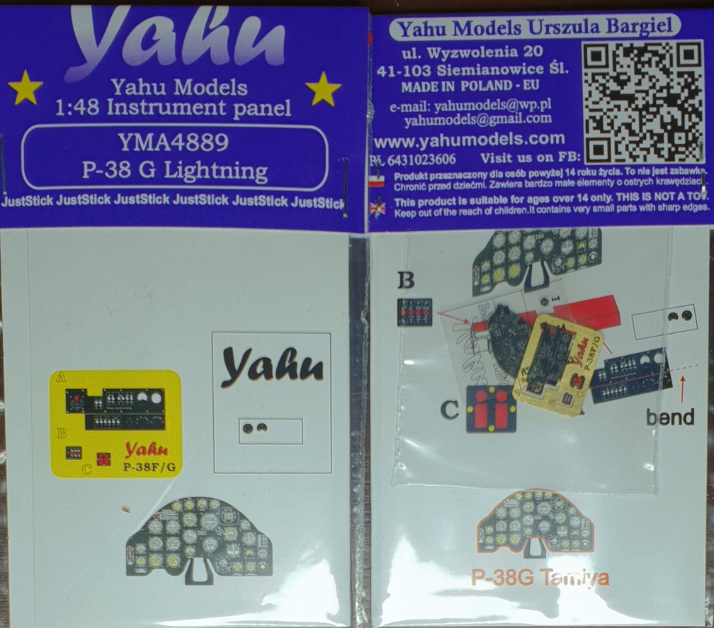 Yahu Models YMA4889 Lockheed P-38G Lightning Instrument Panel 1:48