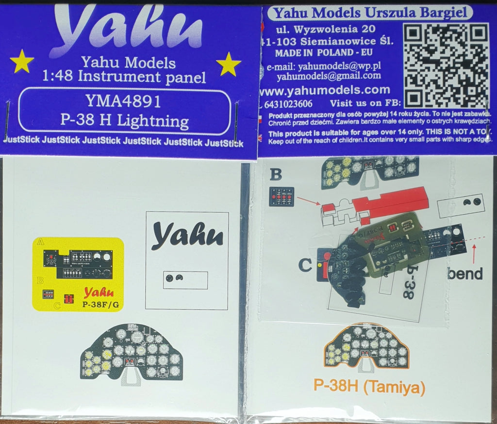 Yahu Models YMA4891 1:48 Lockheed P-38H Lightning Photoetched instrument panels