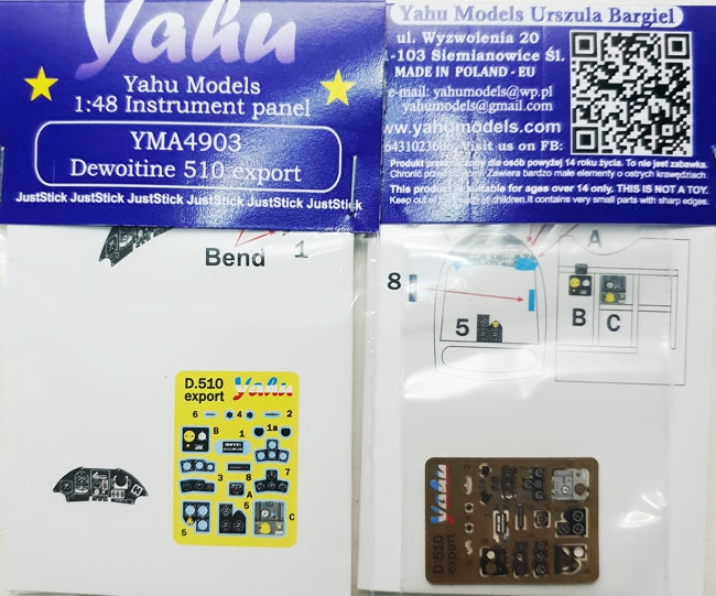 Yahu Models YMA4903 1:48 Dewoitine D.510 export instrument panel