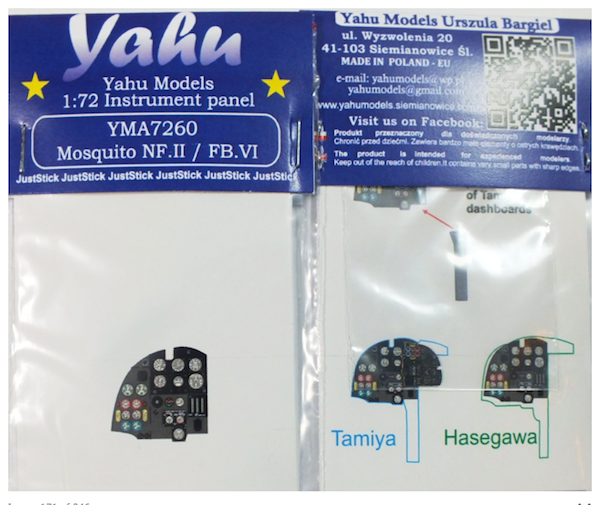 Yahu Models YMA7260 1:72 de Havilland Mosquito Photoetched instrument panels
